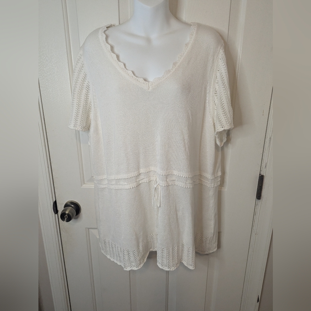 Studio 1940 Women's Plus Size White Short Sleeve Knit Top, Size 22/24w